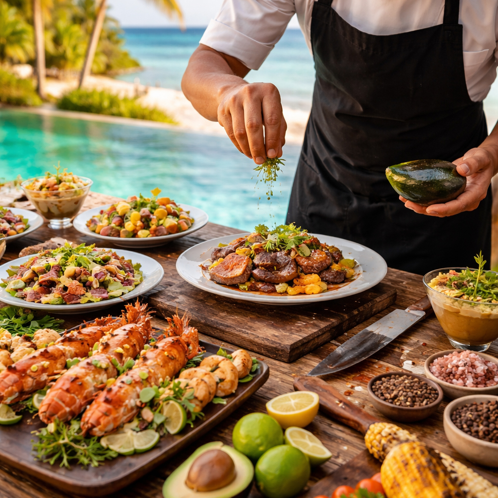 Let Chef Emilio and his staff bring a 5 star culinary dining experience to your Mayan Riviera Vacation .